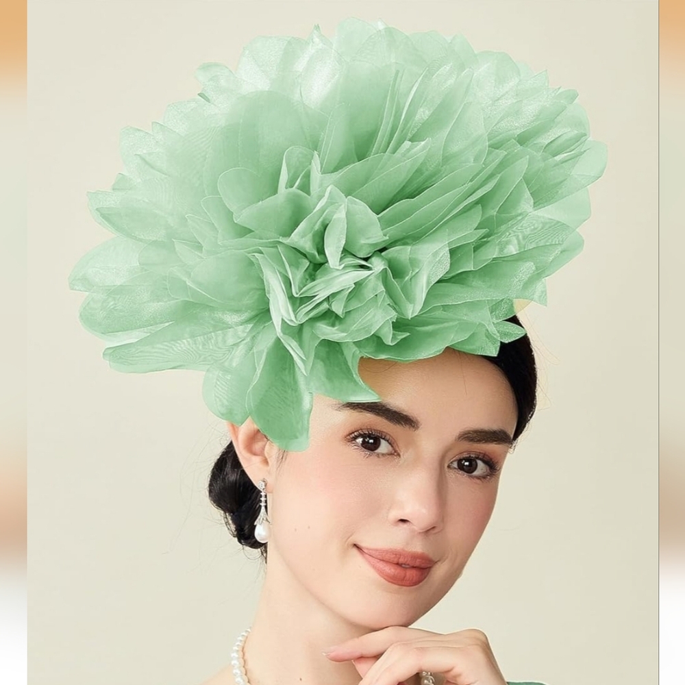 NEW! Mint Green Flower Kentucky Derby Hat